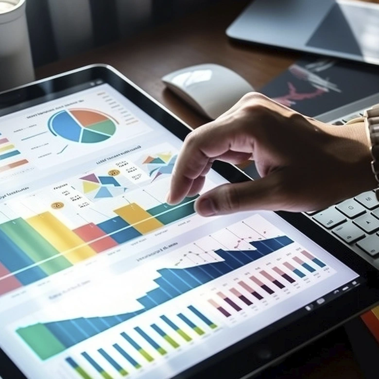 mano mirando tablet con gráficos